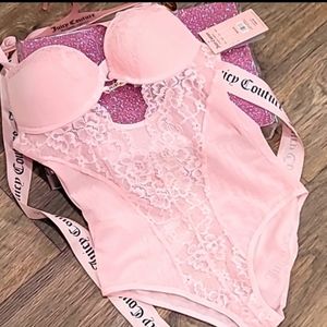 NWT Juicy Couture 🔥 First Blush Lace w/ Rhinestone Logo Cut-Out Bodysuit